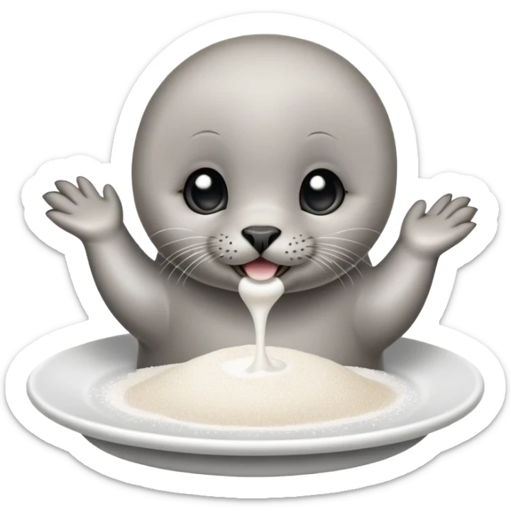 Baby seal smelling white salt powder on the playe and get hyped sticker