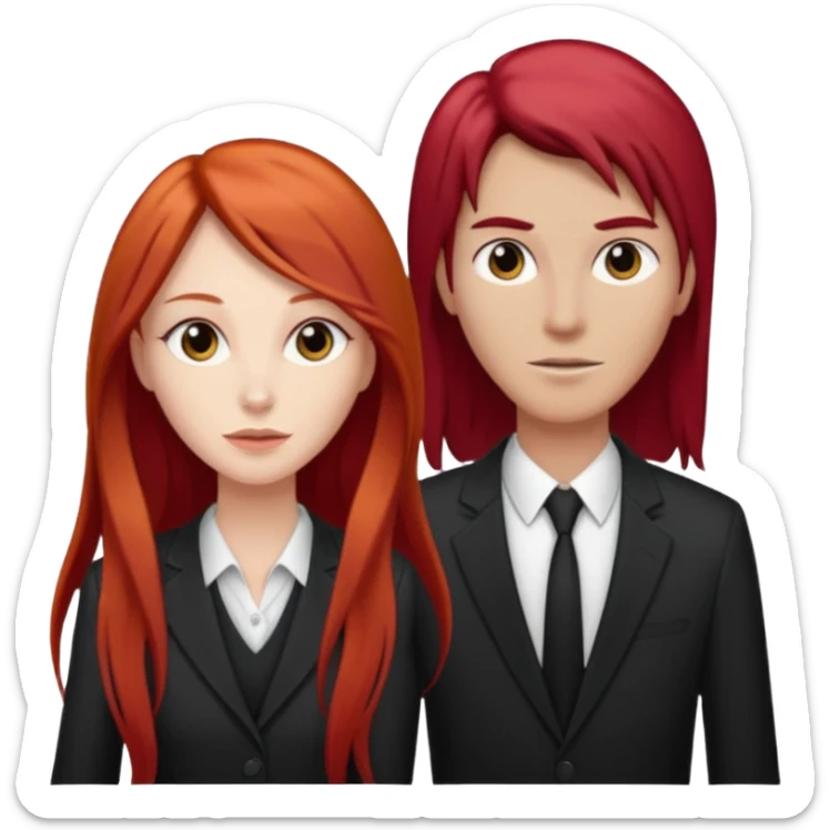 Mujer flaca con cabello largo color rojo color de piel blanca, hombre de color medio moreno con cabello color negro, flaco sticker