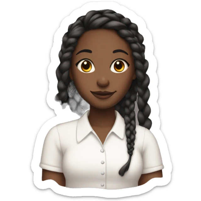 black girl with knotless braids and blush and mascara wearing a white shirt sticker