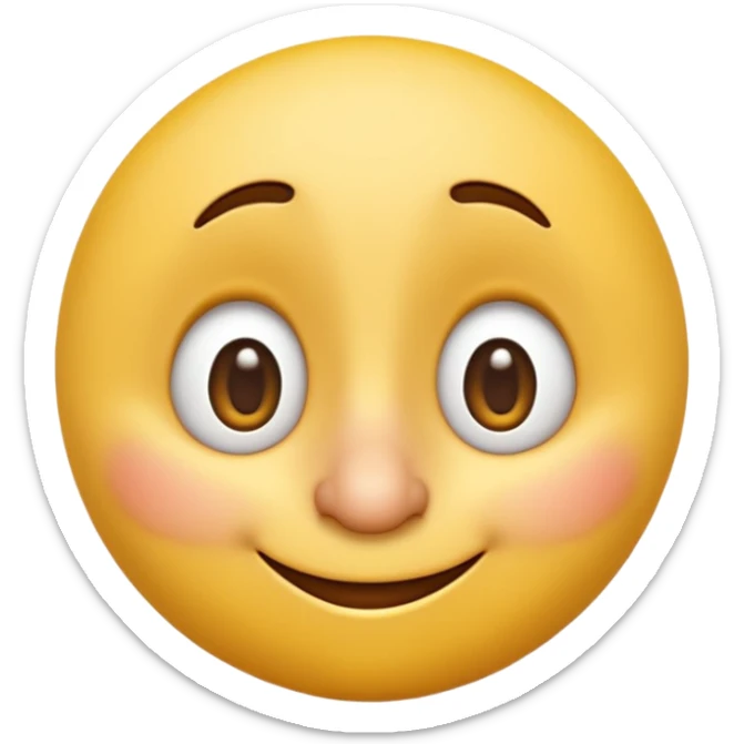 3D yellow emoji, classic round face, cartoon style, Apple emoji style, exaggerated long nose like Pinocchio, guilty smiling expression, eyes looking sideways mischievously, glossy texture, soft shadows, isolated on white background, high detail, realistic rendering sticker