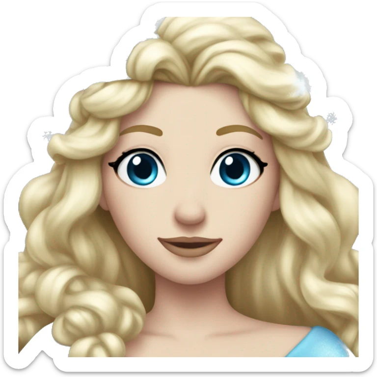 snow princess long blonde hair wearing an ice crown and a blue gown sticker