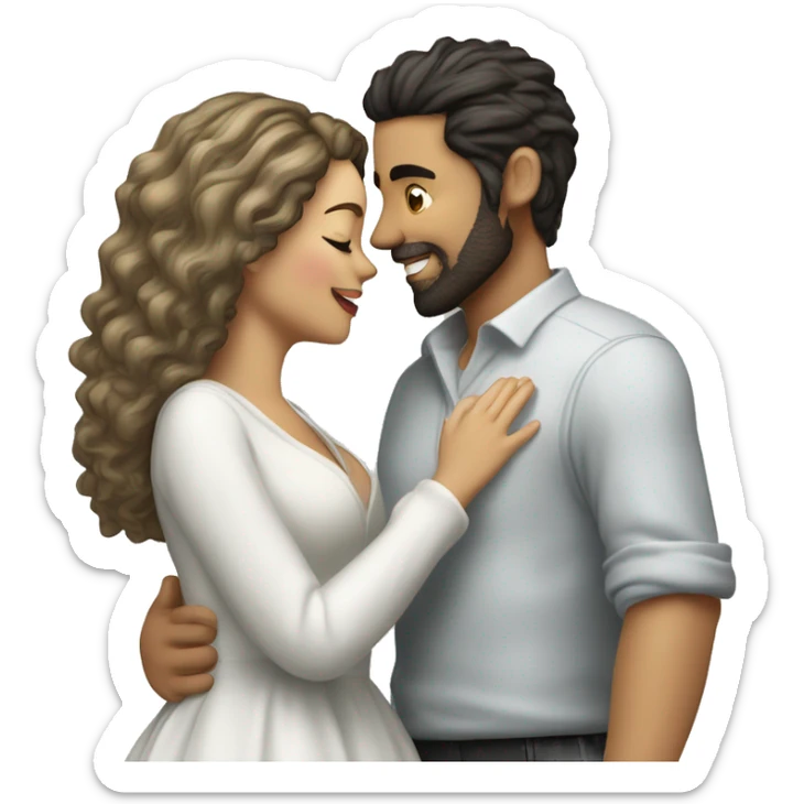 beso pareja mujer blanca pelo lacio y hombre moreno pelo rizado sticker
