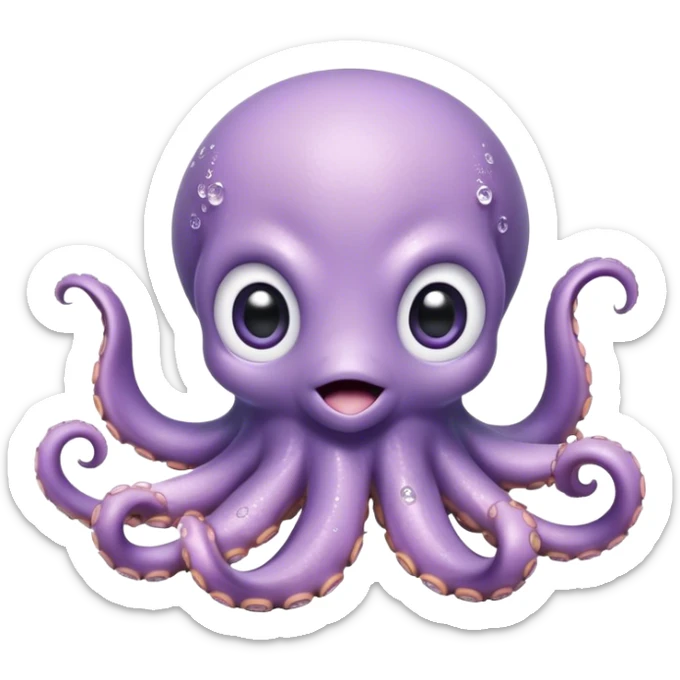 Cinematic Cute Baby Octopus Portrait Emoji, Head tilted slightly in a curious and endearing way, featuring a smooth, rounded light blue-purple body with enormous, sparkling eyes filled with warmth and innocence, delicate tentacles curling playfully, Simplified yet irresistibly adorable features, highly detailed, glowing with a soft, dreamy marine glow, high shine, affectionate and gentle, stylized with a touch of whimsical deep-sea charm, soft glowing outline, capturing the essence of a tiny, inquisitive octopus that looks ready to gently drift into your heart! sticker
