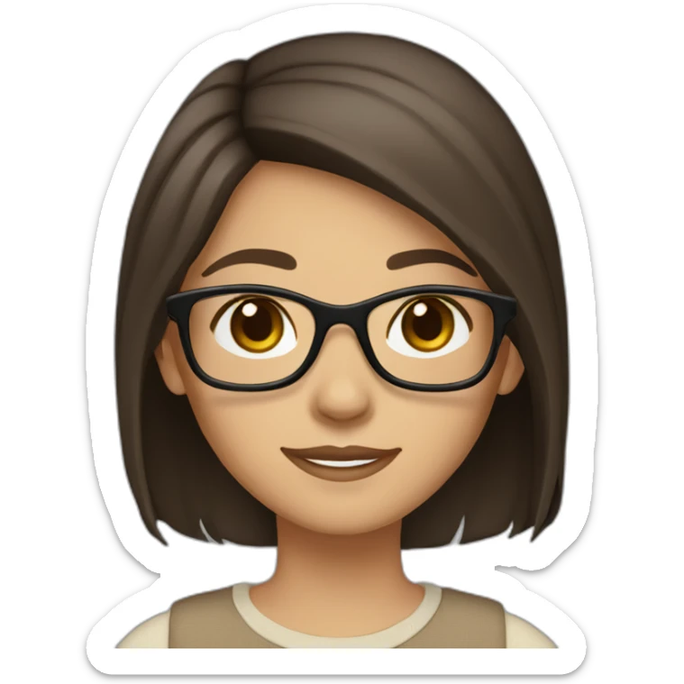 A girl with medium dark brown hair and dark brown eyes and beige skin wearing glasses sticker