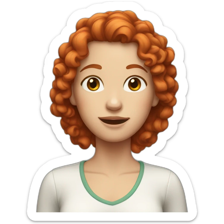 white woman with curly red hair standing upright with arms out to the sides sticker