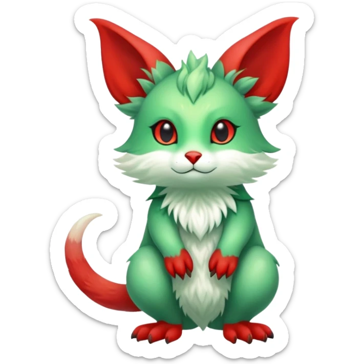 Cute Green Red ethereal Fionbri-Vernid-Trico-animal-creature full body sticker