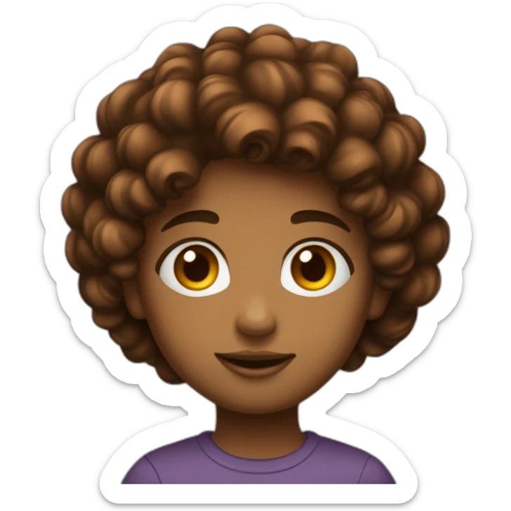 Adolescente couleur bronzée avec des cheveux marrons bouclés et long et des yeux noirs sticker