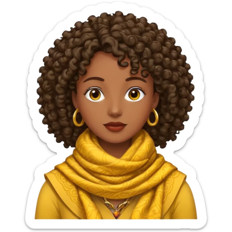 woman with dark skin, curly hair wearing yellow Pathfinder scarf on neck sticker