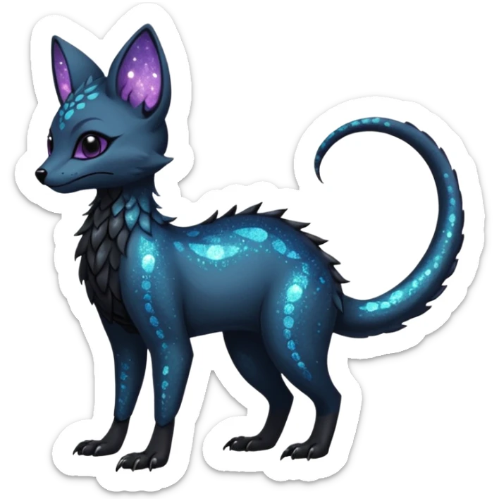 Feral Rare Fantasy Dark gothic spooky  sparkly shiny Vernid-Trico-species by LiLaiRa, random markings, tufted tail, tufted ears, full body sticker