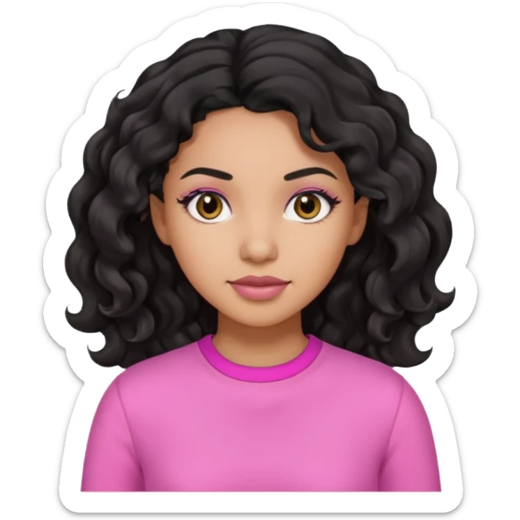 A mixed woman with black wavy hair and black eyes wearing pink sticker