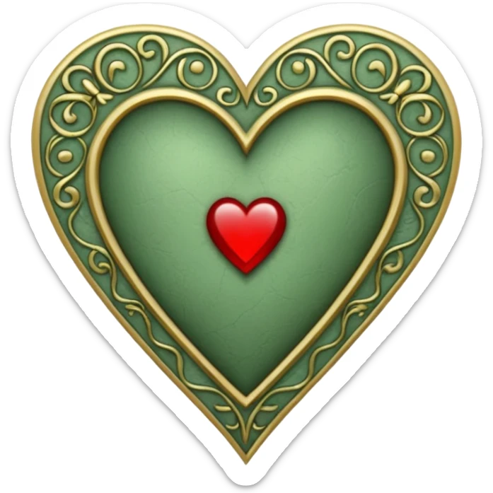 Can you make a sage green heart with a gothic design. In the middle of the heart there should be the letter I sticker