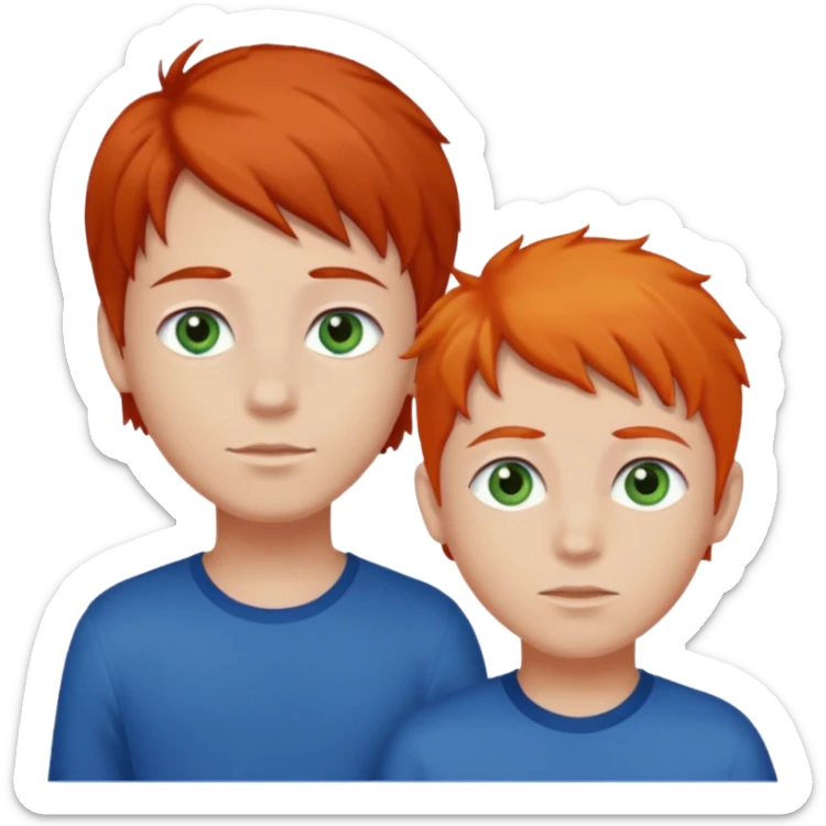two boys one dark brown hair and green eyes and the other orange hair, blue eyes and light skin sticker