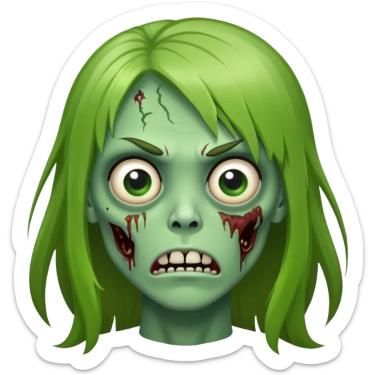 zumbi verde do cabelo liso grande com franja olhos puxados sticker