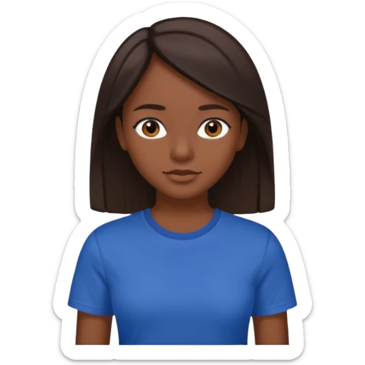  Una donna con una maglietta a mezze maniche blu scuro, i capelli lisci,lunghi,castani scuro e gli  occhi marroni sticker