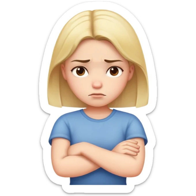 Angry girl with crossed arms, frowning face sticker