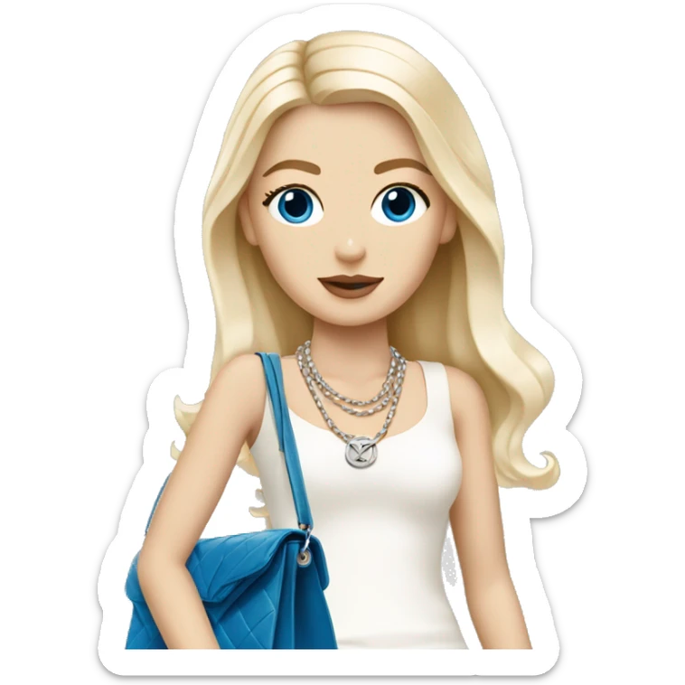 Blonde Chanel white girl with blue eyes with Birkin bag and Chanel necklace sticker