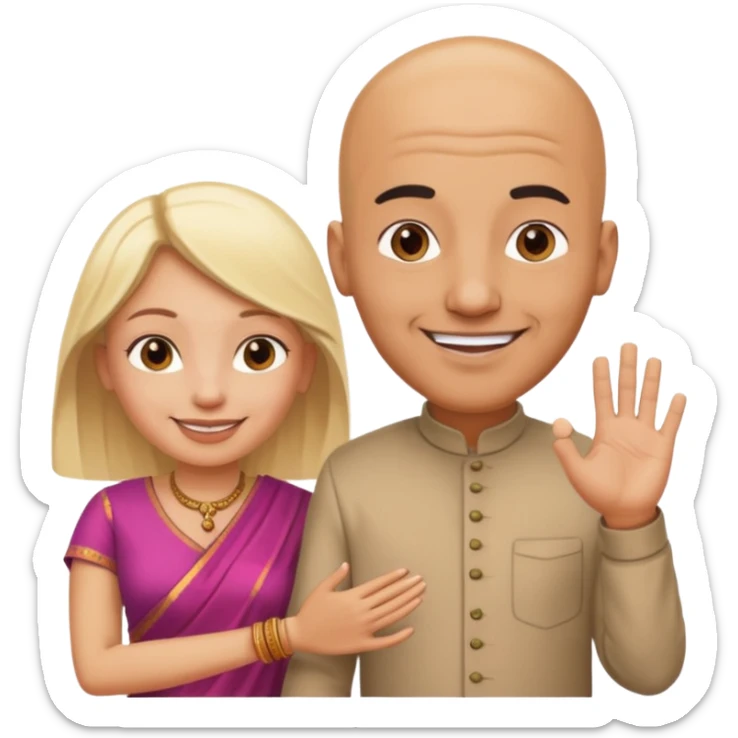 Naked bald Indian man and naked blonde woman holding hands sticker