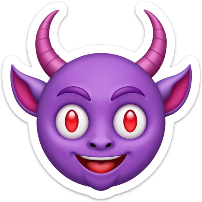 Purple demon emoji with red hearts for eyes, cartoony, circular head with horns, cute basic Google emoji sticker