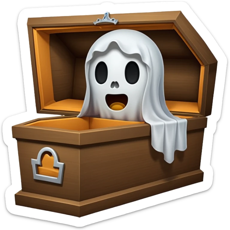 Cartoon ghost peeking from coffin cartoon-style/cute and transparent for a sticker.
 sticker