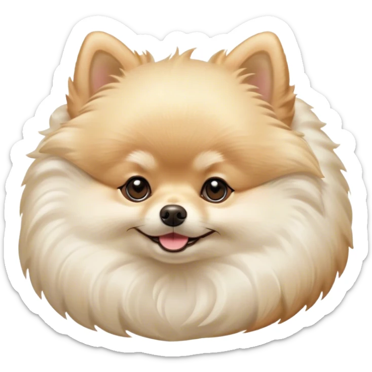 Meme-Worthy Cute Sleeping Cream Pomeranian Portrait Emoji, Head resting peacefully with a contented smile, showcasing a delightfully compact build and a luxuriously soft, fluffy cream Fur, eyes shut in a serene nap, Simplified yet hilariously adorable features, highly detailed, glowing with a soft, drowsy light, high shine, relaxed and utterly lovable, stylized with an air of playful laziness, bright and heartwarming, soft glowing outline, capturing the essence of a comically sleepy companion, so meme-worthy it feels like it could instantly become the next viral sensation of adorable slumber! sticker