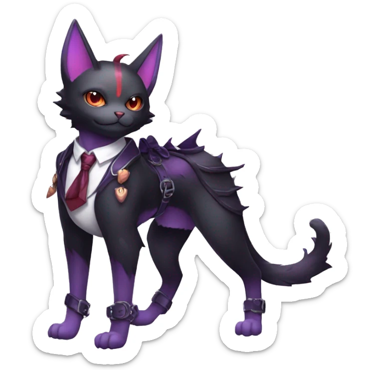 cool kawaii black purple red ethereal fantasy beautiful elegant nargacuga-bat-cat-Fakemon collar harness tie and leg spats full body sticker