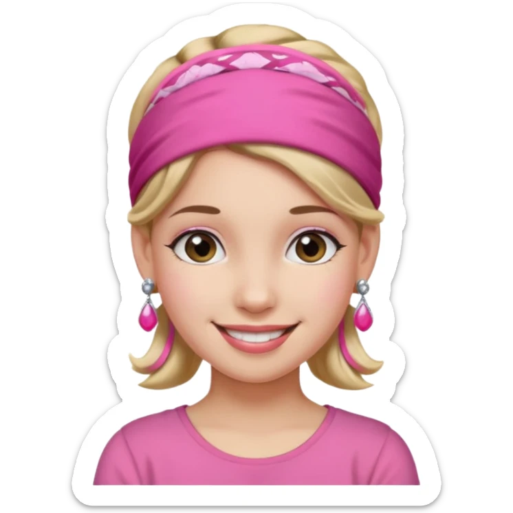 Fashion girl with pink headband and earrings, half body sticker