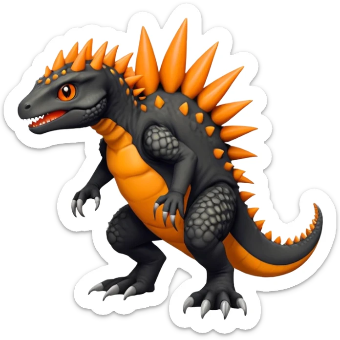 Black Agumon-Tyrunt-Fakémon-creature-hybrid with orange belly (full body) sticker