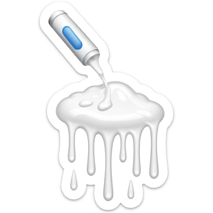 individual white glue white drops falling and dripping down out of a tube, all white sticker