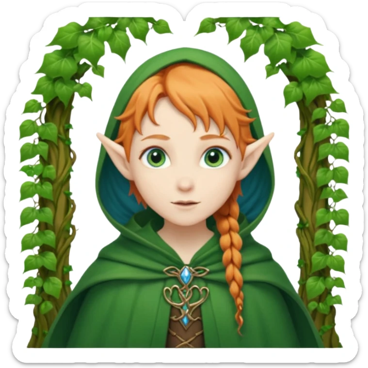 Hyper realistic green ivy forest elf mage fairy pale skin blue-eyes ginger hair sticker
