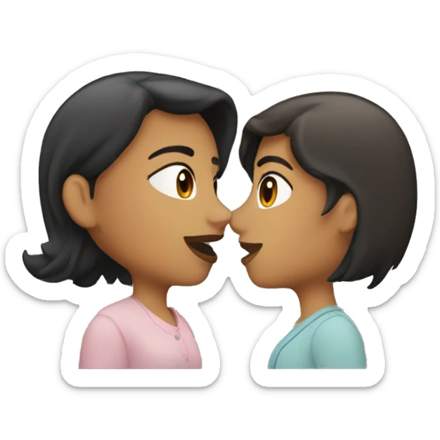 Two lesbians kissing on the lips. Both have long dark hair. Their skin color is white. sticker