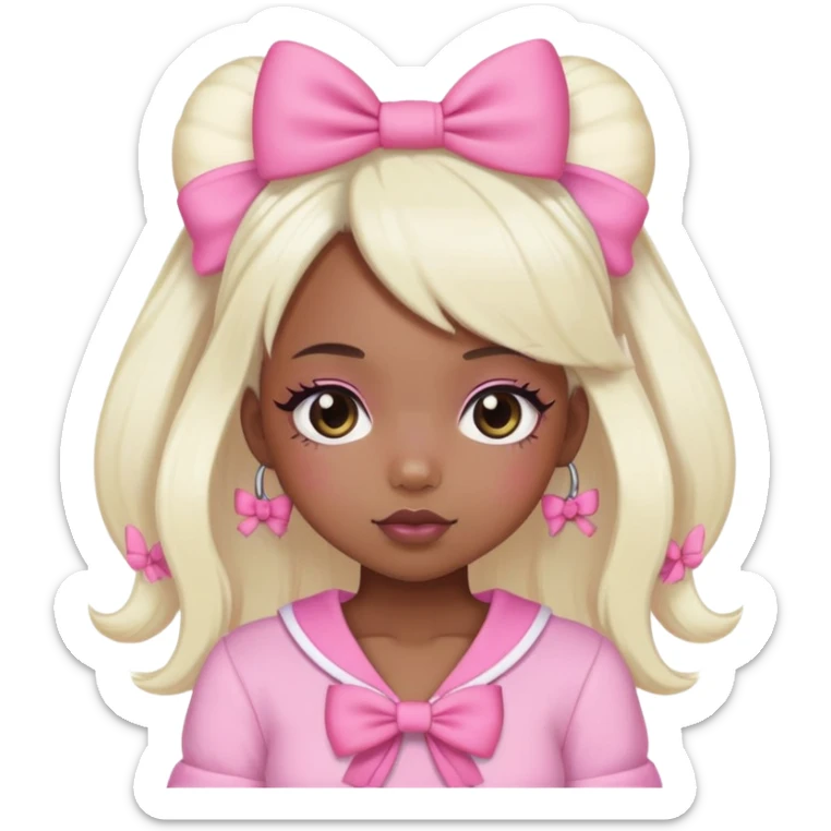 girly pink black girl with platinum blonde hair with kawaii outfit all pink and bows sticker