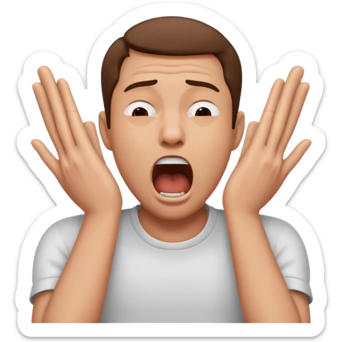 A man choking himself with his hands and his mouth is open and eyes are closed sticker