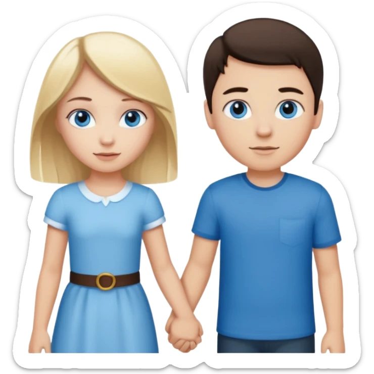 holding hands  blonde girl with blue eyes and white boy with dark brown hair  sticker