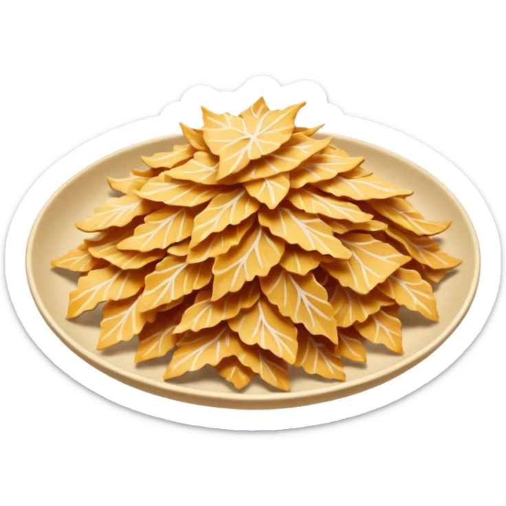 Katsuobushi bonito flakes, dried fermented fish shavings, thin curly strips, golden brown color, dancing flakes, Japanese style, food ingredient icon sticker