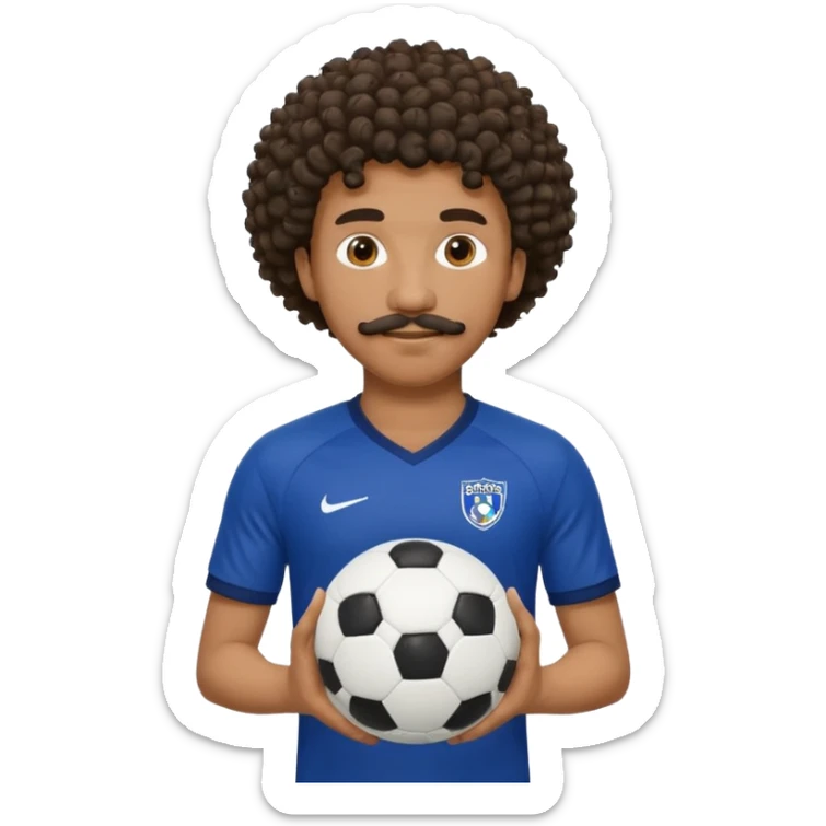 curly hair black man soccer player dark blue jersey with mustache holding soccer ball sticker