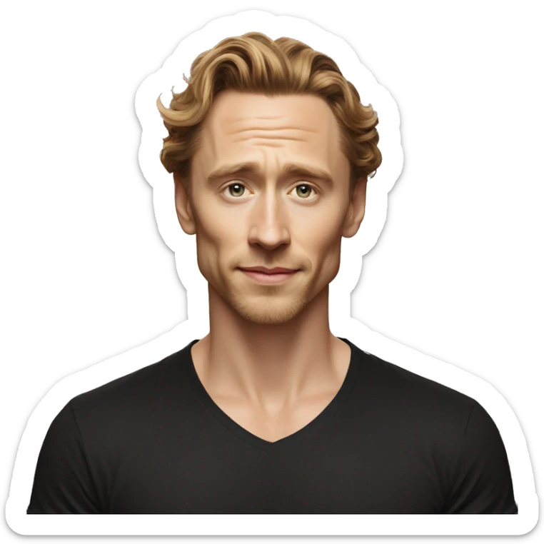 Light Brown guy, hair nose and lips like Tom Hiddleston, no facial hair, black t shirt sticker