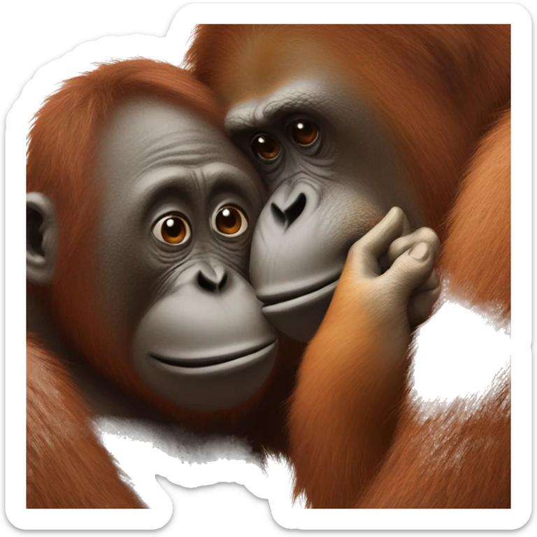 Emoji of Big Orangutan kissing small emoji of monkey sticker
