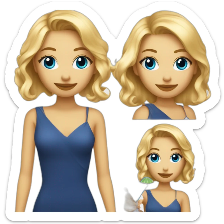 fille blonde bronzé avec les cheveux au carré et les yeux bleu avec un cocktail à la main sticker