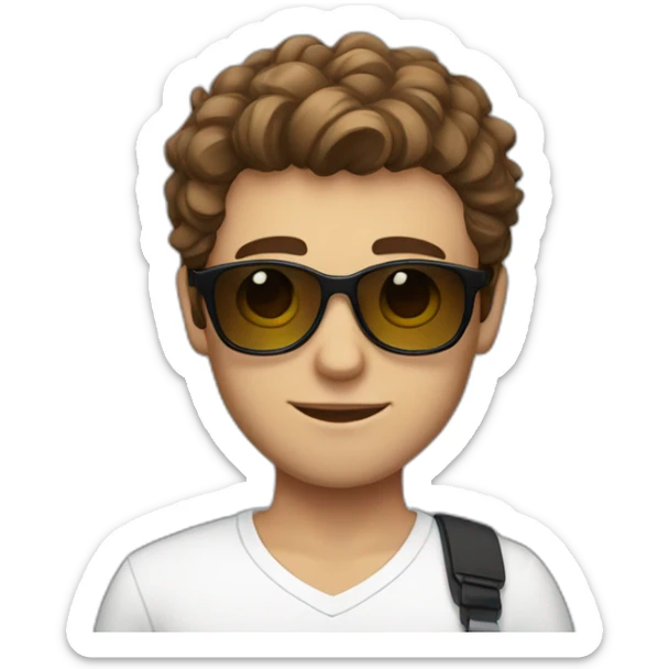 A young fit man with a white shirt and sunglasses on his hair with brown hair and a French flag in his hand sticker