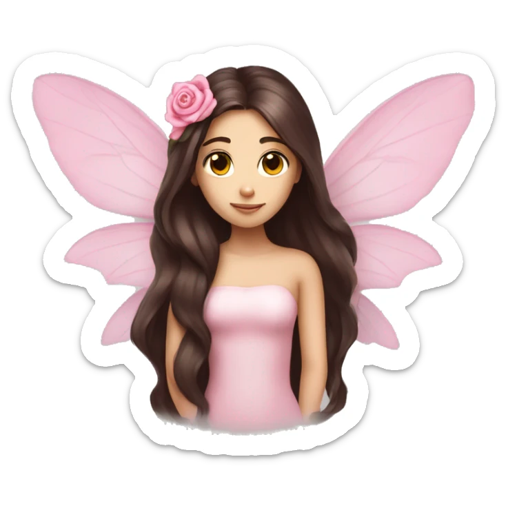 Beautiful, rose, fairy, pink, long dark brown hair, big wings, fair skin sticker
