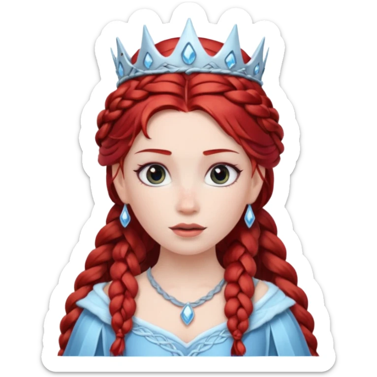 braided hair ice princess with dark crown, red hair sticker