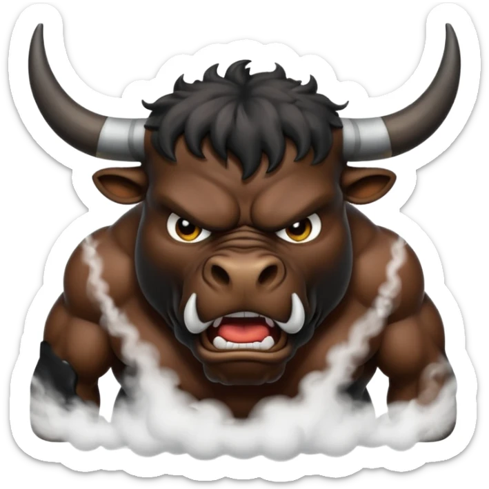 Emoji of an angry black powerful bull with steam coming out of its nose sticker