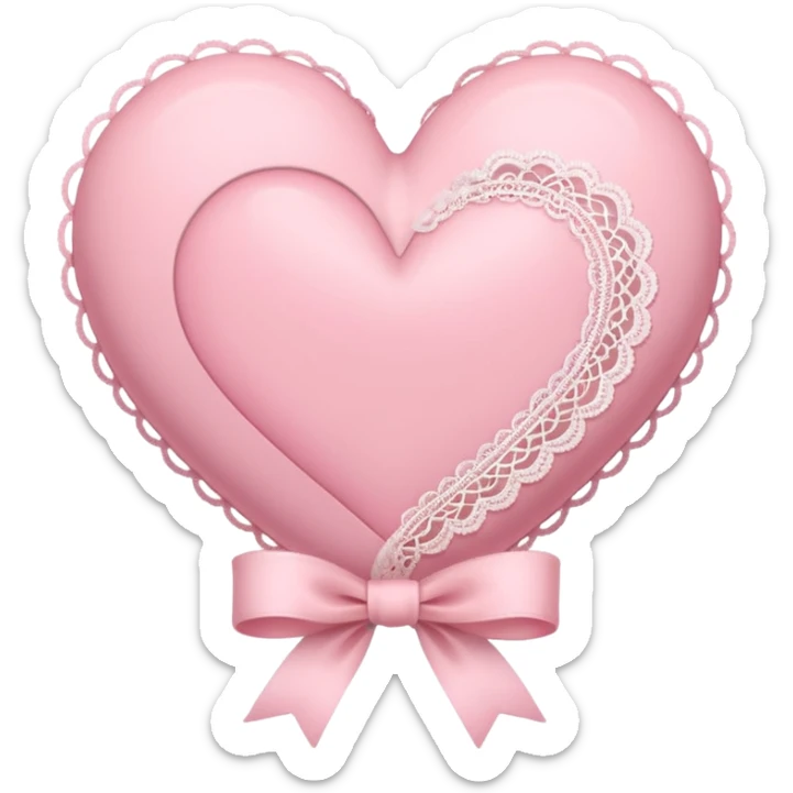 cute baby pink colored heart with lace trimming and with a lace ribbon on the top left, tilted a bit sticker