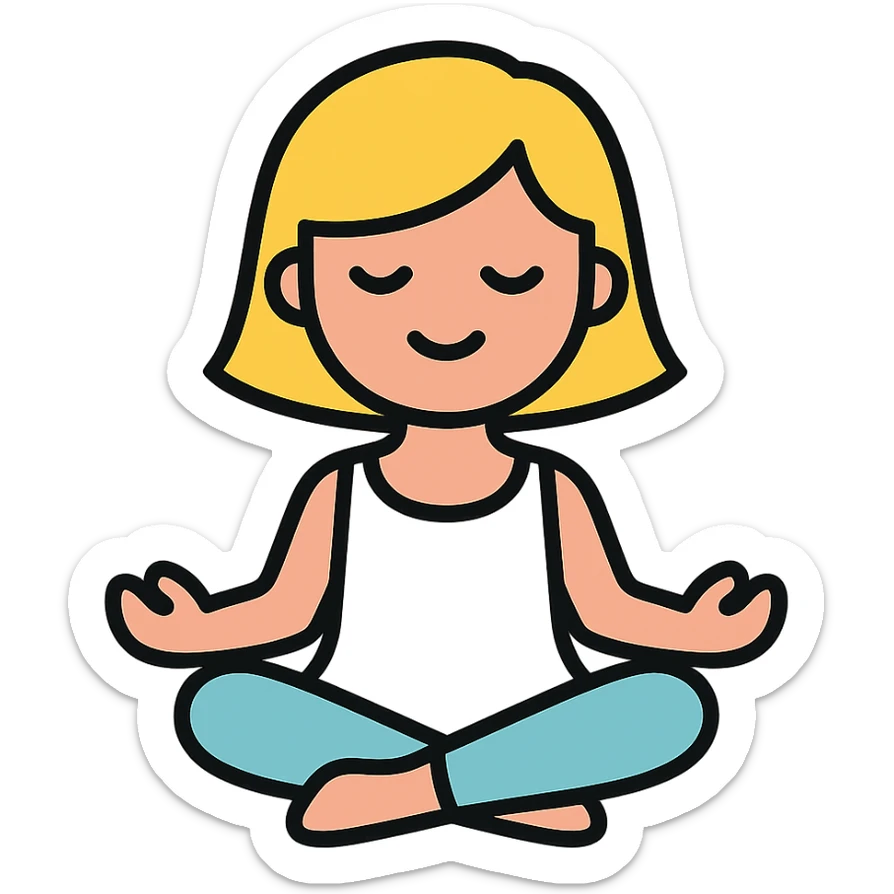 a blonde girl with a short haircut in a white dress sitting in a lotus position and meditating sticker