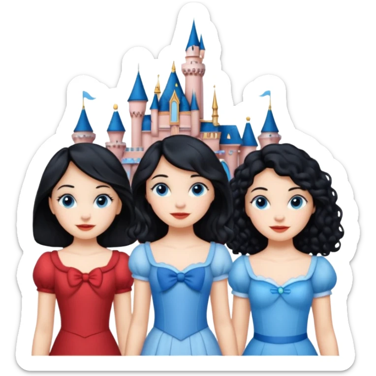 escribe el nombre Disneyland Paris y para titulo, pon a quatro chicas: una pelo corto negro, una pelo rizado largo, una pelo largo liso y la otra pelo ondulado mediano, esta con el ojos azules. Todas tienen piel carne y pon las chicas por los sitios después del nombre sticker