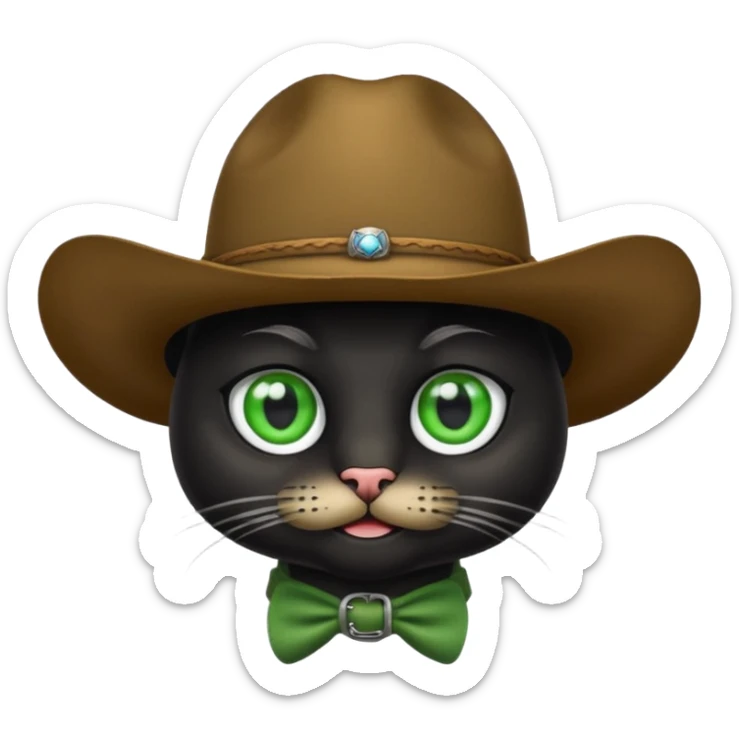 combine the cowboy empjis with a bclack cat emoji and make it have a black thick moustache sticker