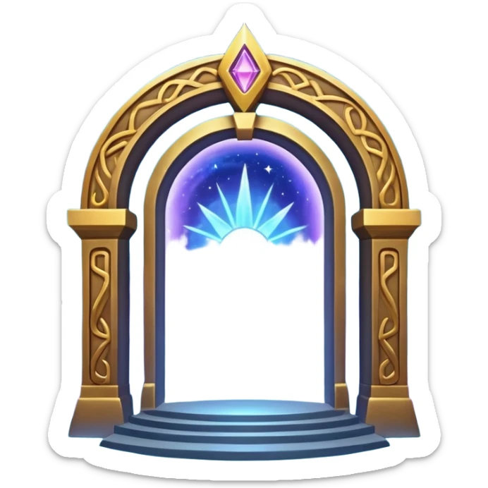 universe gate object icon, gigantic cosmic portal doorway, swirling galaxy energy inside, glowing starry aura, mystical space runes, fantasy sci-fi style, 3D cartoon, mobile game icon style, centered, clean background, no text, no watermark sticker