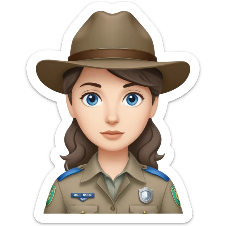 white woman park ranger with gray and brown hair, blue eyes sticker