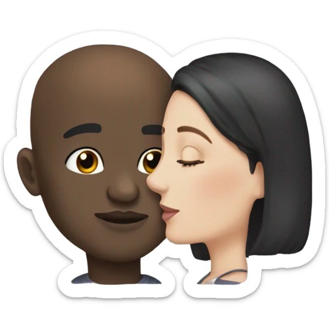 White girl dark hair kissing bald black man sticker