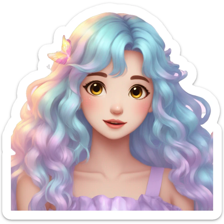 Gorgeous Beautiful Blushing Petite Colorful-Shiny-Pastel-Fairy-Anime-Girl with beautiful gradient pastel hair aesthetic sticker